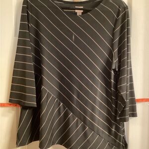 Chico's EasyWear Diagonal Striped Black and White Long Sleeve Top